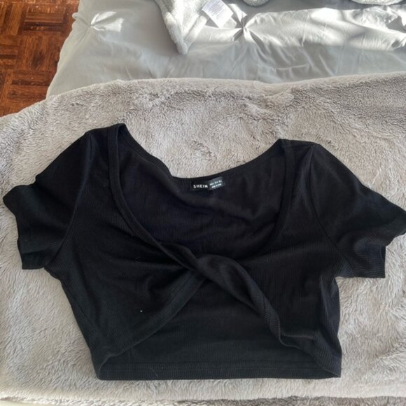 SHEIN twist front rib-knit crop top black size small - Picture 5 of 6
